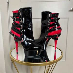 Pleaser High Heel platform, red and black zip up heels, size 9